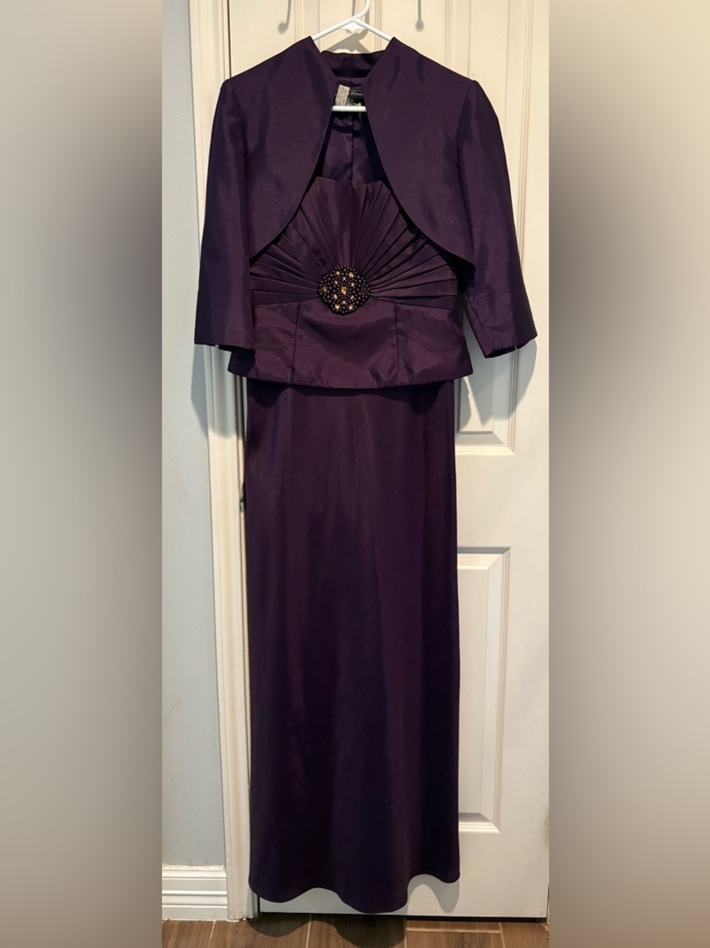 Deep Purple/Plum Beaded Peplum Evening Gown Dress with Jacket by Jessica Howard